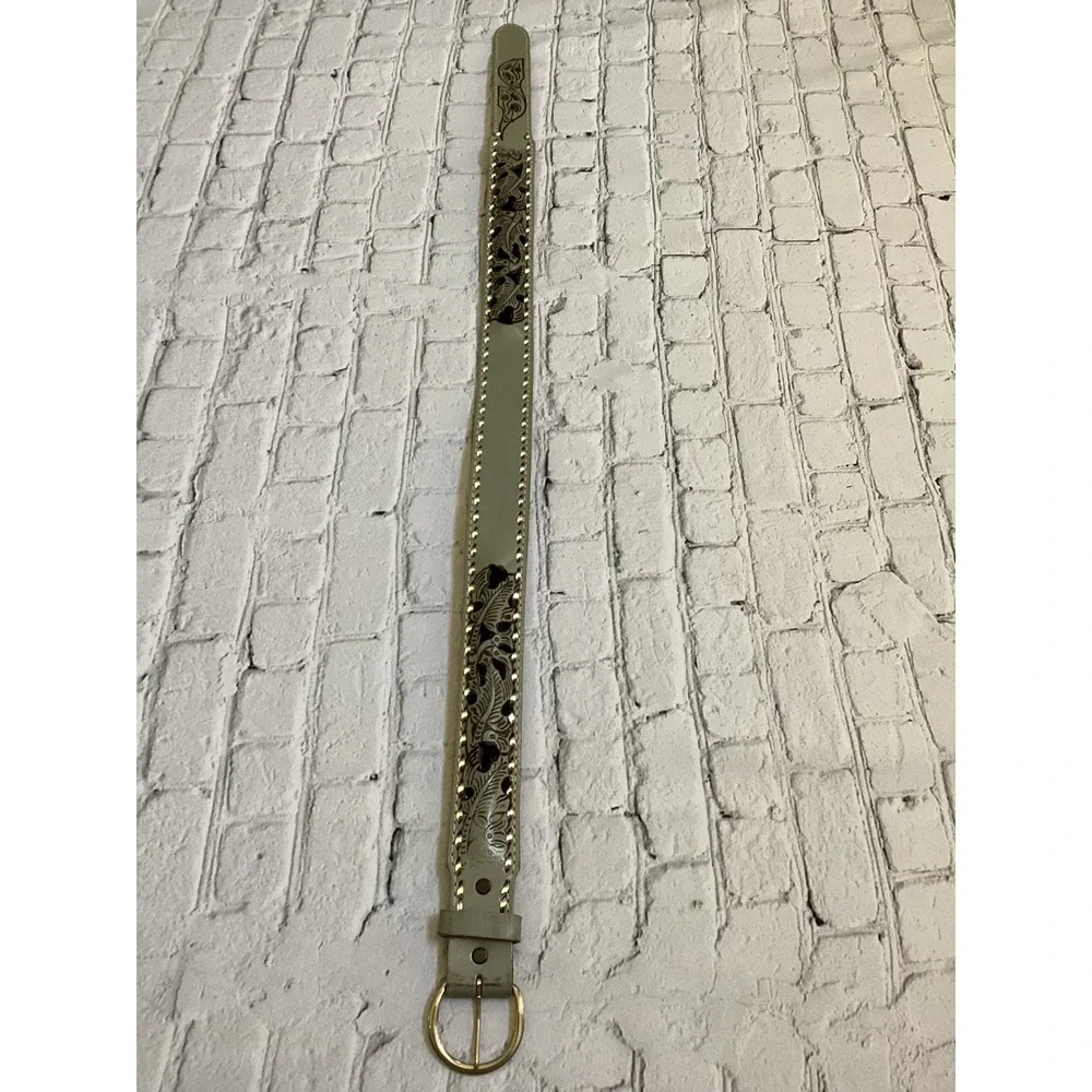 Vintage Wilson Leather Grey Floral Embossed Western Belt Made in USA Size 34